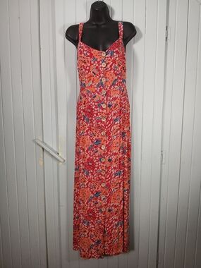 Angie Coral Floral Button-Front Maxi Dress
